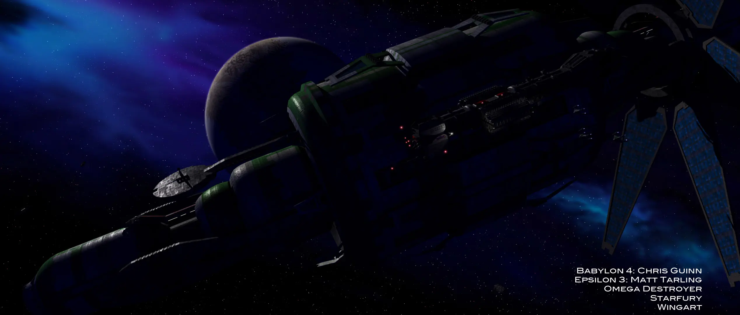 Babylon 4 Station and Omega Destroyer by David Gian Cursio